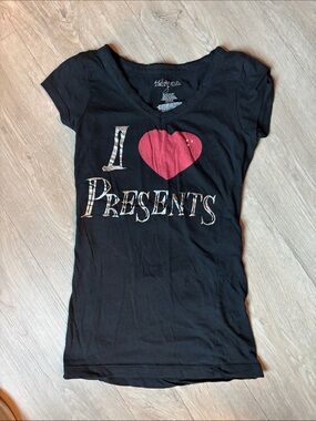 Miley Cyrus & Max Azria Black Tee with Red Heart Graphic